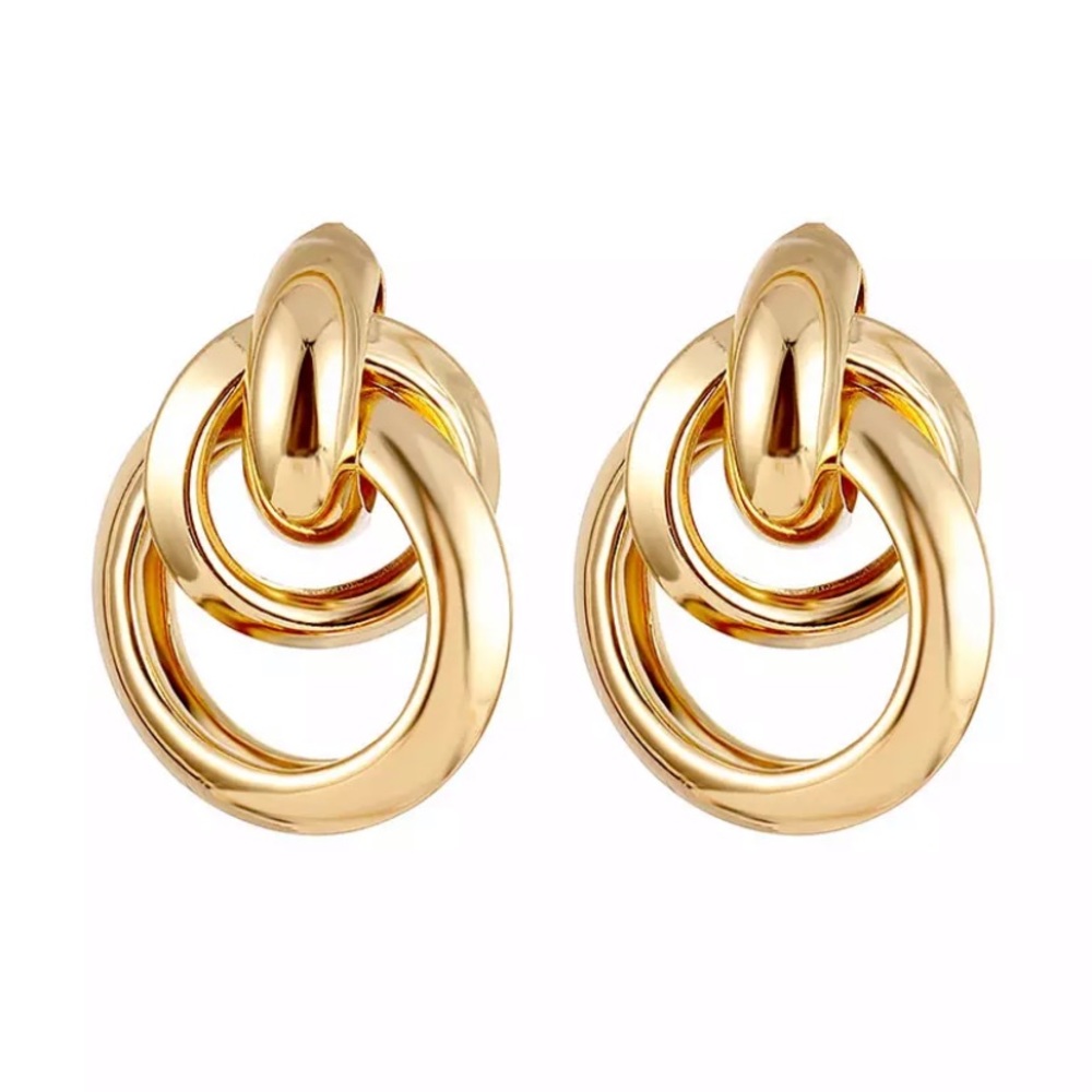 Stainless Steel Pendant Gold Double Hoop Earrings - Picture 1 of 6